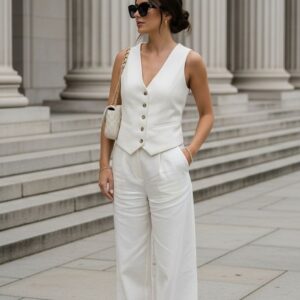 Quiet Luxury White Vest & Pants Set